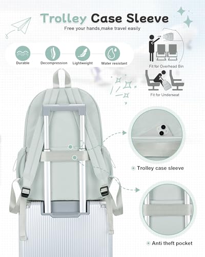 BJLFS Small Light Green School Backpack for Girls Women Waterproof High School Book Bag Cute Backpack for Men Teens Boys, Lightweight Simple Middle School Back Pack Daypack Gift - color: Light Green
