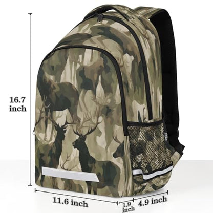 Camouflage Deers Backpack with Chest Strap Reflective Lightweight Travel Hiking Backpack for Men Women Waterproof Daypack Back Pack for Commute Camping