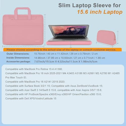 Hseok Laptop Shoulder Bag 15.6-16 inch Case,Water-Resistant Shockproof Computer Handbag with Small Case Compatible with MacBook Pro/Neo 16",Mac Air 15 M5, XPS 15/16 and most 15.6-16 PC,Pink - color: Pink, size: 15.6-16"