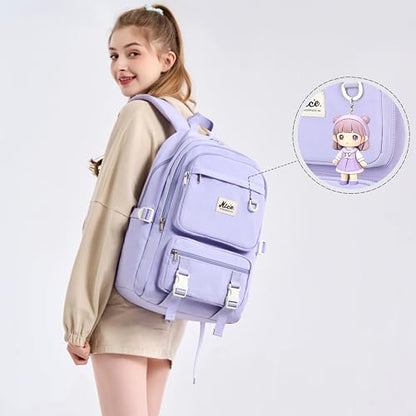 Laptop Backpack for Women College High Schoolbag Big Students Bookbags Large Multi pocket Travel Daypack Casual (Purple) - color: Purple