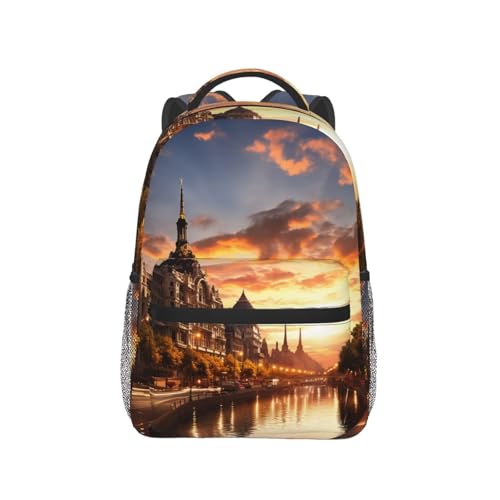 Women Canvas DaypackCityscape Backpack Lightweight Laptop Backpack Travel Rucksack for Men