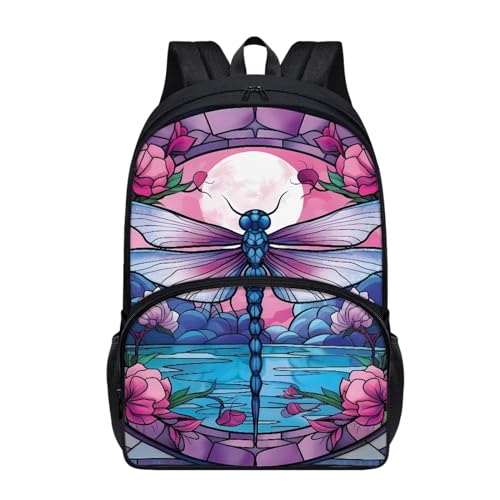 Talayituse Dragonfly Flower Print School Bags Backpack for Kids Girl Large Capacity Stylish Daypack Aesthetic Back to School Gifts Lightweight Bookbags with Bottle Holder Pocket - color: Dragonfly Flower