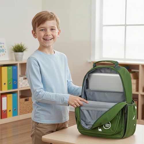 mibasies Boys Backpacks Ages 5-8: Quilted Backpack for Kids - Cute 15 Inches Bookbag for Kindergarten Elementary School Dinosaur Green - color: Dinosaur Green, style: Kids-15"h