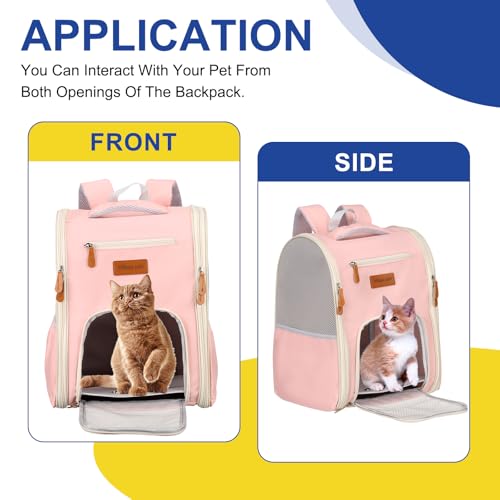 Pet Backpack Carrier Pink 12.6" Dogs Cats Travel Bag - color: Pink