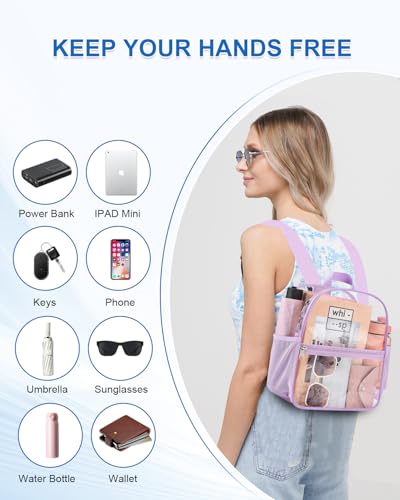 Clear Backpack for Stadium Events, 12x12x6 Small Clear Plastic bag with Reinforced Straps for Game Security Festival Concert - color: Light Purple