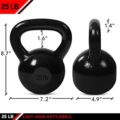 JFIT Cast Iron Kettlebell – Single Weight, Flat Bottom, Polished Handle | Men & Women | CrossFit, Cardio & Strength Training - size: 25.0 Pounds