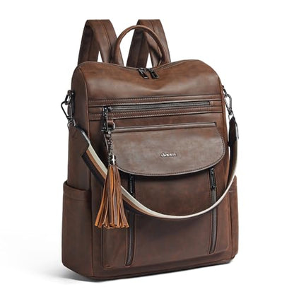 Shrrie Laptop Backpack for Women 15.6 inch,Travel Leather Backpack Purse Nurse Teacher Carry on Backpack Computer Bag,Professional Water-Resistant College Business Work Casual Daypack,Brown - color: Crazy Horse Brown01