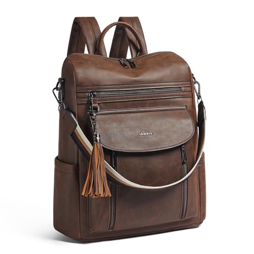 Shrrie Laptop Backpack for Women 15.6 inch,Travel Leather Backpack Purse Nurse Teacher Carry on Backpack Computer Bag,Professional Water-Resistant College Business Work Casual Daypack,Brown - color: Crazy Horse Brown01