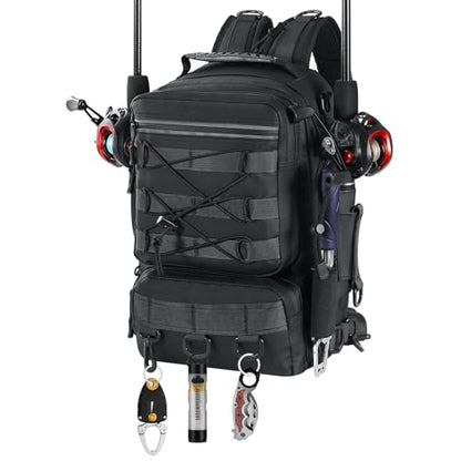MoKo Fishing Backpack Sling Bag with Rod & Gear Holder, Nylon Waterproof Fishing Tackle Storage Bag for Fishing - color: Black