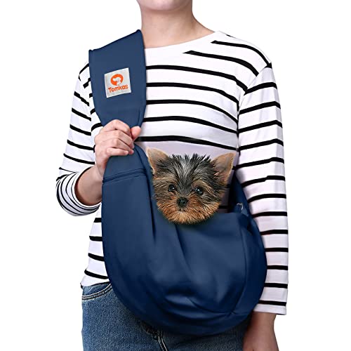 Tomkas Small Dog Sling Carrier - Zipper Pocket & Adjustable Strap - for 3-10 lbs Pets(Dark Blue) - color: Darkblue