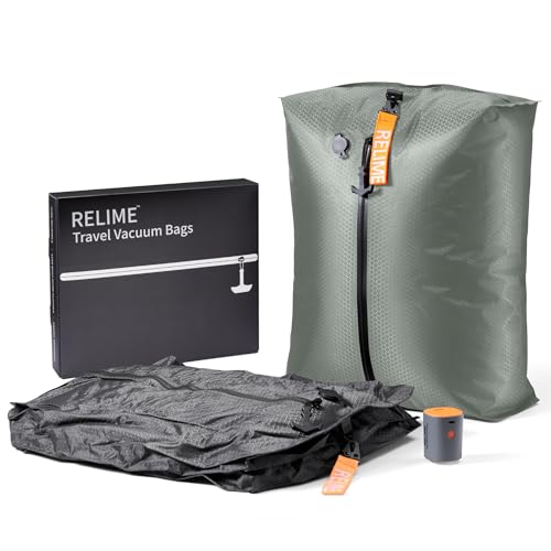 Relime Classic Series Vacuum Bags for Travel Luggage with Wireless Pump, Compression Bags for Carry On Suitcases and Backpack, Vacuum Seal Packing cube for Cloth Packing ((2PC + PUMP Gray & Green) - color: 2PC Gray & Green