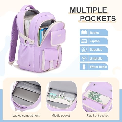 DIGOBAY Backpacks for Girls, 3PCS School Backpack with Lunch Box Pencil Pouch for Teen Girls Kids Elementary Primary Middle High College Daypack School bag Bookbag Set（Purple） - color: Purple