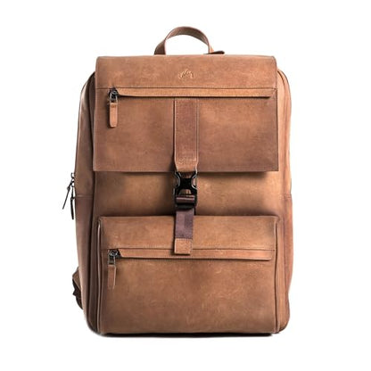 Leather Backpack for Men & Women, Classic Brown - Handcrafted Top Grain Leather Backpack with 17-Inch Laptop Sleeve - Lightweight, Stylish & Durable for Business, Travel & Work - 33cm x 16cm x 40cm - color: 02 Brown