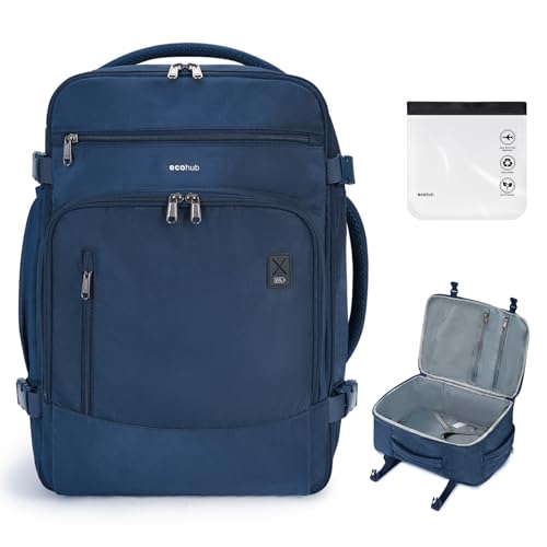 ECOHUB Travel Backpack for Men, 18x14x8 Frontier Airlines Personal Item Bag with Clear Toiletry Bag, Laptop Carry on Backpack with USB Port, Airline Approved Under Seat 14 Pockets 30L, Blue - color: Blue-2, size: 18 inch underseat