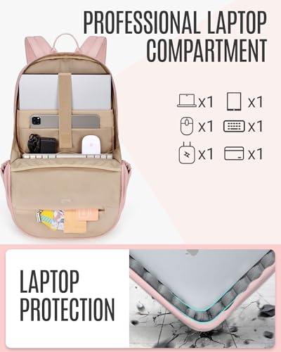 LIGHT FLIGHT Travel Backpack for Women, 15.6 Inch, Dull Pink | Laptop Backpack, USB Charging Hole, Water Resistant, Large Capacity, College Bookbag - color: Dull Pink, size: 15.6 Inch without Wheels
