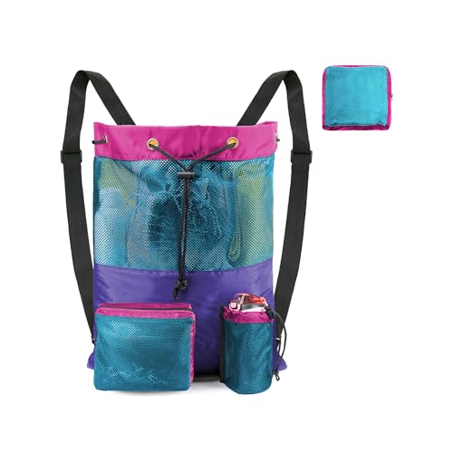 BeeGreen Gym Bags for Men Women Mesh Drawstring Backpack for Swim Sports Workout Gear Gifts for Swimmers Beach Pool Wrestling Backpack Cinch Bag With 3 Pockets Purple Red Medium - color: Purple Red, style: Backpack