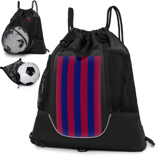STAY GENT Drawstring Basketball Backpack for Boys, Foldable Soccer Backpack Gym Bag Sackpack Sports Sack with Detachable Ball Mesh Bag for Volleyball Baseball Yoga - color: Blue Red
