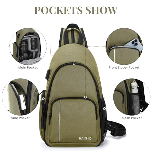 BAIGIO Camera Sling Bag Small Camera Backpack for Photographers,Water-resistant Camera Crossbody Bag Travel Caemra Backpack for DSLR SLR Mirrorless Camera - color: Green