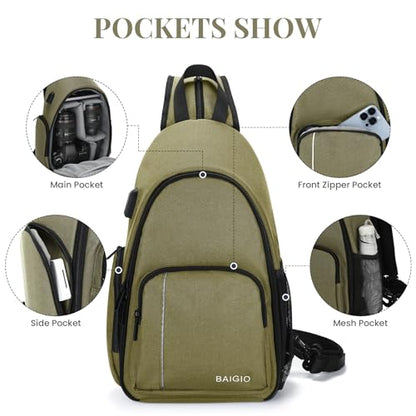 BAIGIO Camera Sling Bag Small Camera Backpack for Photographers,Water-resistant Camera Crossbody Bag Travel Caemra Backpack for DSLR SLR Mirrorless Camera - color: Green