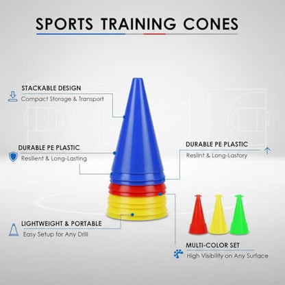 Red PE Plastic Agility Cones for Sports Training, Stackable Field Markers for Soccer and Basketball Drills - size: 5.91 x 5.91 x 11.81"