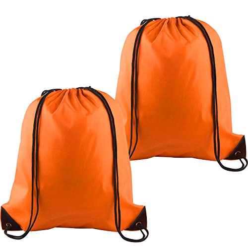 KUUQA 2Pcs Orange Drawstring Backpack Bags Cinch Sack Bulk String Backpack Storage Bag - color: Orange