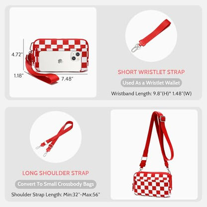 FODOKO Wristlet wallets for women Nylon Quilted Wallet with 4 Zippers,Travel Credit Card,Holder Cell Phone Organizer - color: Red