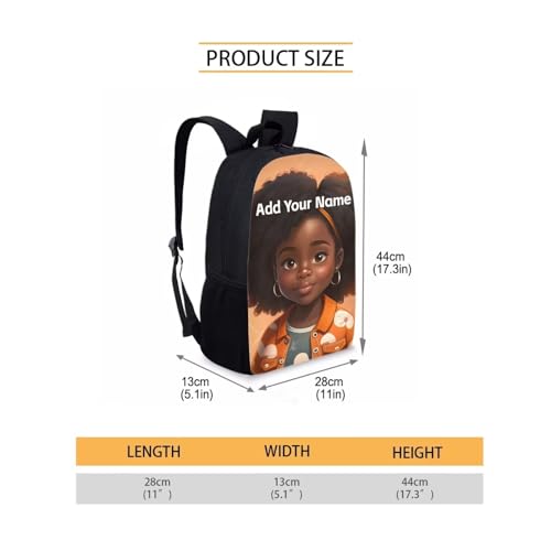 Personalized Bookbag for Kids Elementary/Kindergarten School Bag African Backpack Girls 10-12/8-10 Custom Name Schoolbag for Camping - color: African Black Girl-27