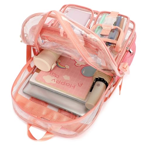 Clear Backpack Heavy Duty Transparent Backpacks Stadium Approved for School Work Sport Travel (Pink) - color: Pink