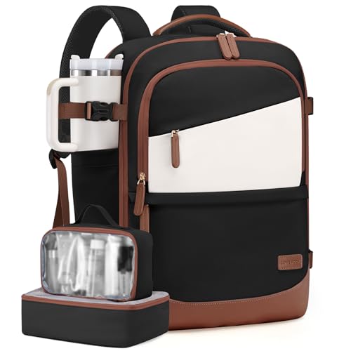 LOVEVOOK Travel Backpack for Women & Men, 40L Carry on Backpack Airline Approved, Large TSA Personal Item Travel Bag fits 17.3" Laptop, Business Weekender Bag for Essentials, 4Pcs - color: Black-white-brown, size: 17.3 Inch-4Pcs