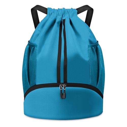 BROTOU Soccer Bags, Football Backpack, Volleyball Bag, Drawstring Backpack with Ball and Shoe Compartment, Football bags for Equipment Swim Gym Bag - color: Lake Blue