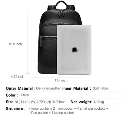BOSTANTEN Men Leather Backpack 15.6 inch laptop Backpack Travel College Bag Black