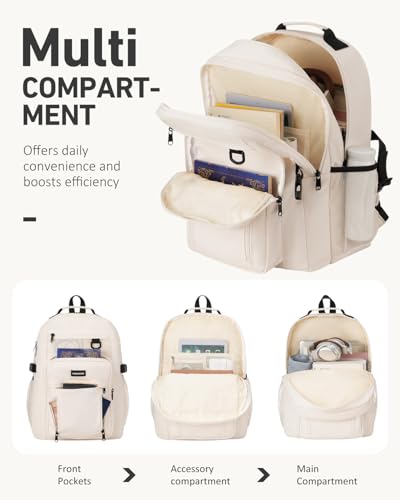 WINDARS School Backpack for Girls Boys, Cute Aesthetic College Bookbag 17.3 Inch Laptop Women Backpacks Large Casual Daypack for Elementary to High School Students (White)