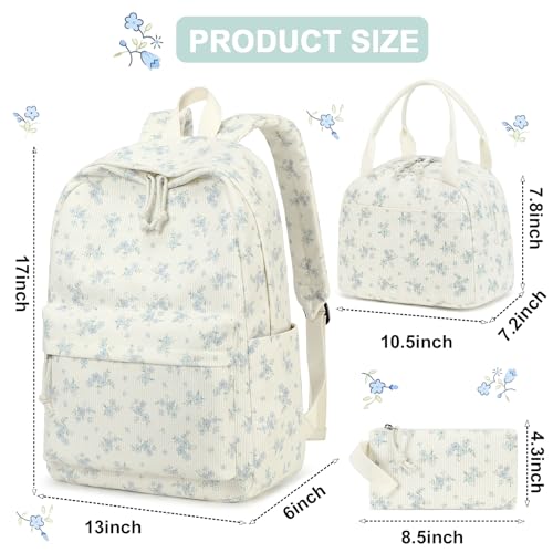 BTOOP School Backpacks for Teen Girls Bookbags Lightweight Kids Backpack School Bags Set with Lunch Box Pencil Case - color: Blue