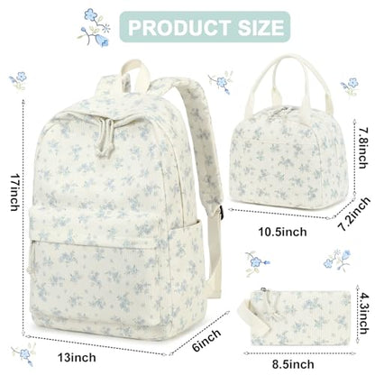 BTOOP School Backpacks for Teen Girls Bookbags Lightweight Kids Backpack School Bags Set with Lunch Box Pencil Case - color: Blue