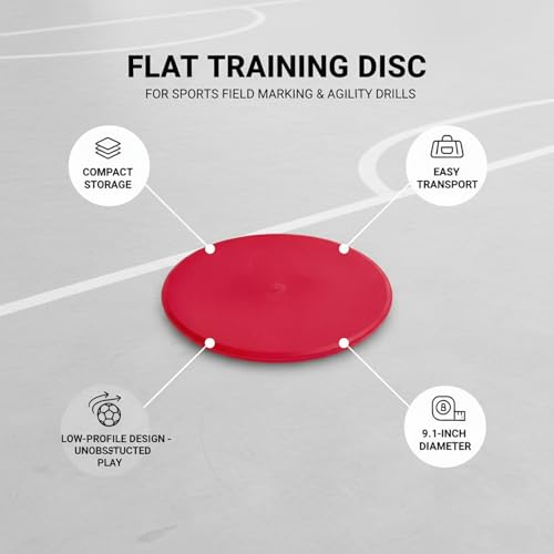 Flat Sports Training Disc Marker, Low-Profile TPE Field Cone for Soccer Agility Drills & Boundary Lines, 9.1 x 9.1 Inch, Red (1 Pack)