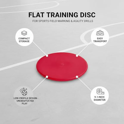 Flat Sports Training Disc Marker, Low-Profile TPE Field Cone for Soccer Agility Drills & Boundary Lines, 9.1 x 9.1 Inch, Red (1 Pack)