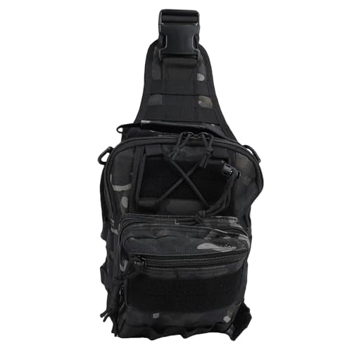 Fishing Chest Bag Outdoor Shoulder Bag Crossbody Chest Pack 20L Nylon Lightweight Storage Backpack with 3 Main Pockets Adjustable Strap for Hiking Camping Cyclin (20L) - color: Black Camo