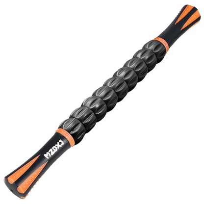 Muscle Roller Massage Roller Stick- Deep Tissue Fascia Blaster for Myofascial Pain Relief, Lymphatic Drainage & Body Sculpting, Handheld Physical Therapy & Recovery Tool (Orange black-18 inch) - color: Orange Black