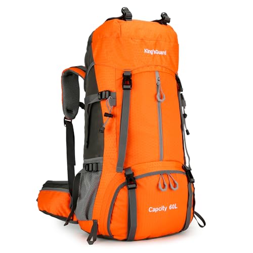 King'sGuard 60L waterproof lightweight hiking backpack with rain cover and shoe compartment outdoor sports travel backpack (Orange) - color: Orange