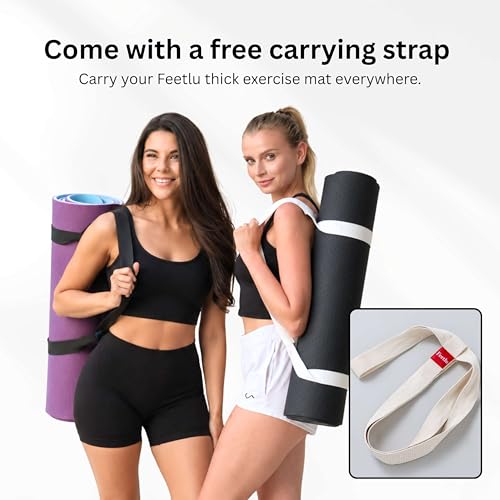 Extra Thick Yoga Mat with Carry Strap, 10mm Non-Slip Exercise Mat, 72 x 24 Inch Cushioned Workout Mat for Yoga, Pilates, Stretching & Floor Exercises - color: Black & Gray