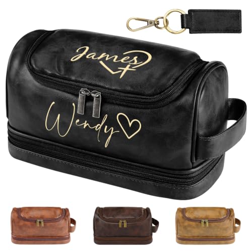 Personalized Toiletry Bag for Men, Father Day Gifts for Dads, Gifts for Men, Custom Large Leather Travel Toiletry Bag, Graduation Gifts for Men Him, Groomsmen, Birthday, Anniversary, Christmas - color: Valentine's Edition