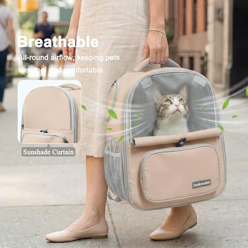 Cat Backpack Carrier Expandable,Pet Travel Backpack for Cats and Small Dogs, 1200D Waterproof Ventilated Mesh with Lockable Zippers, Foldable for Hiking Camping Vet, Up to 18 Lbs(Khaki) - color: Khaki