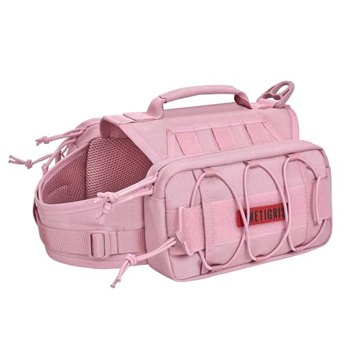 ONETIGRIS Dog Backpack for Medium & Large Dogs, Nylon Backpack for Dogs Tactical Pet Backpack with Side Pockets for Hiking Walking Training Running (Pink, Medium) - color: Pink, size: Medium