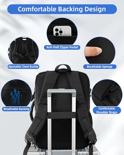 Large Travel Backpack for Men Women, 40L Carry On Backpack Flight Approved, 17.3 Inch Laptop Backpack, TSA Water Resistant Business Weekender Luggage Personal Item Bag