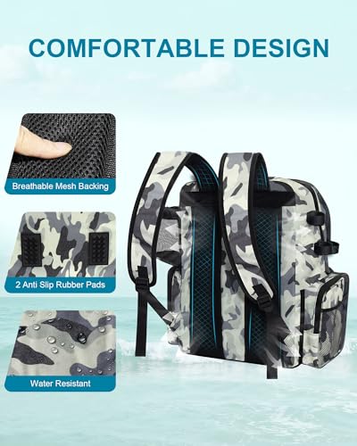 HXLGMD Fishing Backpack with Rod Holders, 43L Large Water Resistant Tackle Bag Storage Gear and Equipment with Cooler for Men Fishing, Camping, Hiking, Grey - color: Grey Camo