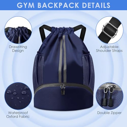 BROTOU Soccer Bags, Football Backpack, Volleyball Bag, Drawstring Backpack - color: Dark Blue