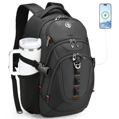 Swissdigital Design Laptop Backpack for Men with USB Charging Port SD803-01 - color: Black