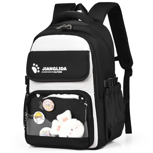 Leaper Cute Backpack for School : 18.5 inch Multi-pocket for Travel Daily - Nylon Water Resistant Anti Theft for Elementary Highschool Student - Gifts for Girls and Women（Black） - color: Black-9842