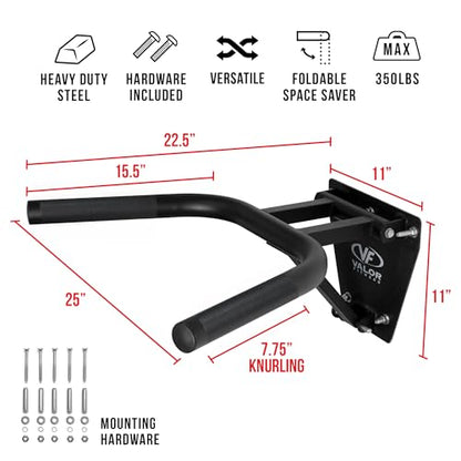 Valor Fitness Wall Mounted Dip Station - Foldable Dip Bar for Home Gym -Heavy Duty Steel Upper Body Training Equipment - Multi Grip Handles for Dips, Leg Raises, and Ab Workout - 350 lb Capacity