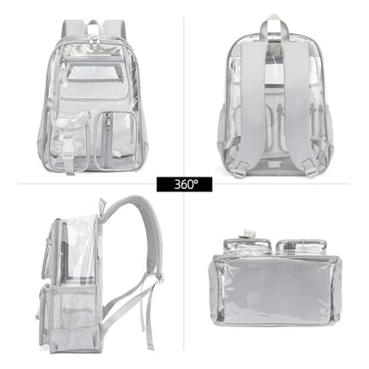 Clear Backpacks for Girls Boys, Heavy Duty PVC Transparent School Bookbag See Through Back Pack for College Work Travel (Light Grey) - color: Light Grey